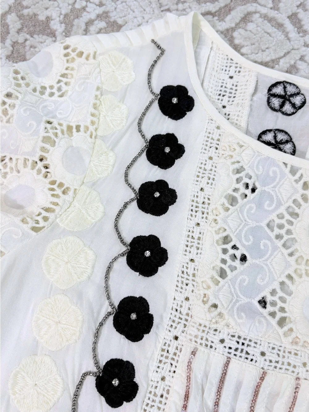 Anthropologie | Floreat Veille Embellished Lace Top